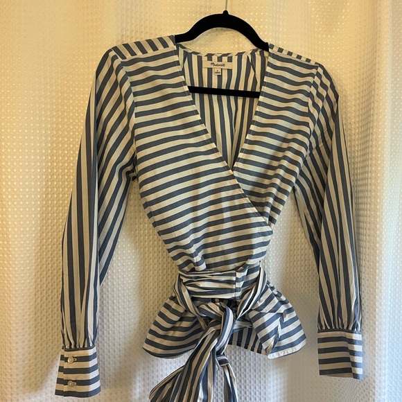 Madewell Blue Striped Wrap Top - Picture 1 of 4